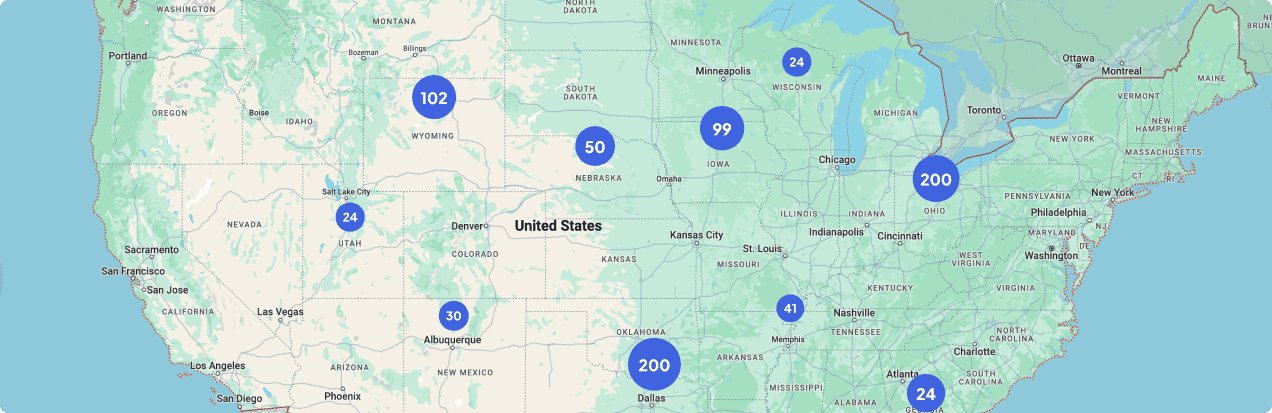 Map of service areas in the USA